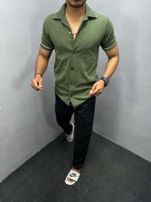 Half Sleeves Plain Olive Green Shirt